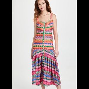 Saloni Karen Pleated Striped Midi Dress